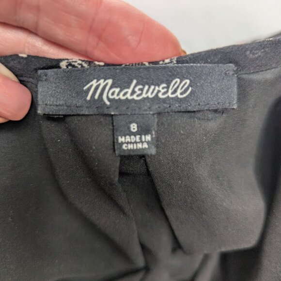 Madewell Damask Print Cinched Waist Mini Dress — Black — Size 8 - Picture 7 of 8